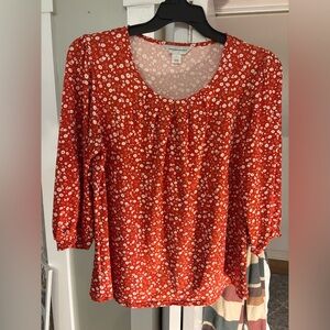 Christopher & Banks Red Floral Blouse